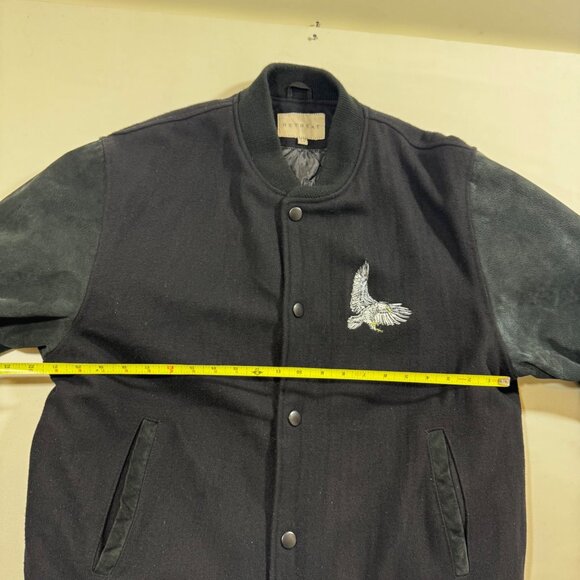 Vtg Varsity Bomber Jacket Eagle Embroidered Black Suede Wool 42 44 L Y2K Retro - Picture 4 of 14